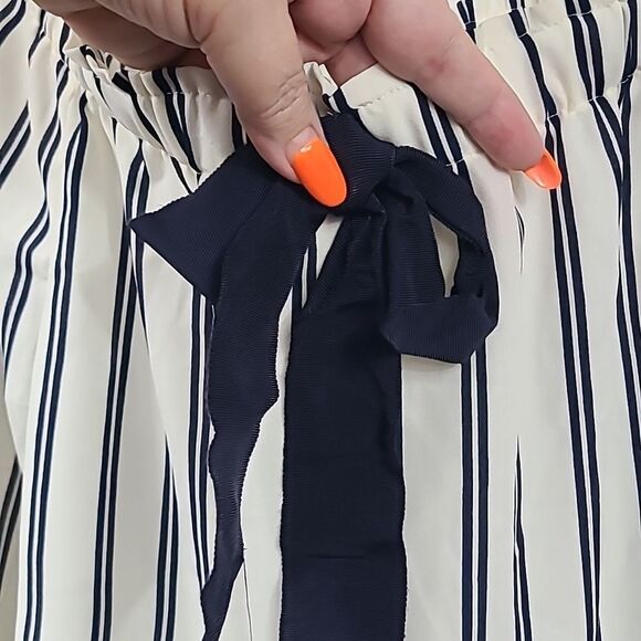 J.Crew Navy Blue Stripe Off the Shoulder Top Sailor Bow Tie Blouse - Picture 5 of 10